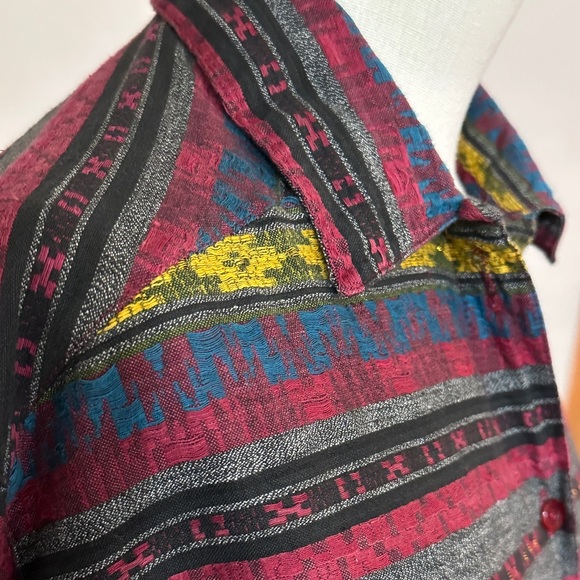 Angelique Striped Button-Up Shirt with Multicolor Aztec Motif womens size M(G51) - Picture 3 of 8